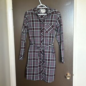 Grey plaid shirt dress